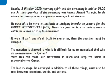 MORNING SPIRIT DAN UPACARA BENDERA (PPTQ DEWAN DA’WAH LAMPUNG KEMILING)